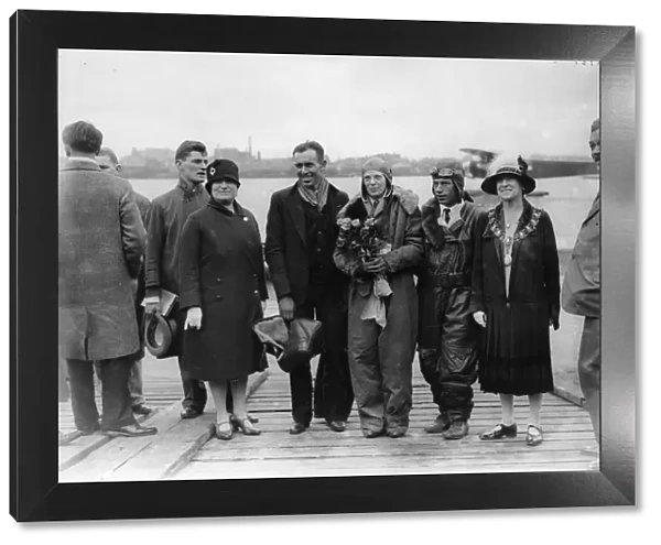Amelia Earhart at Southampton in 1928 with Stultz and Gordon