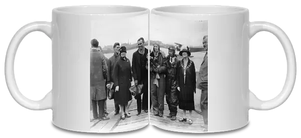 Amelia Earhart at Southampton in 1928 with Stultz and Gordon