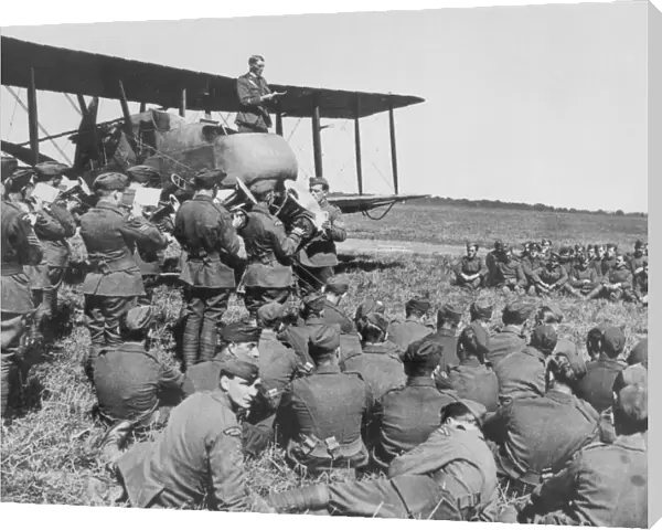 The Chaplain leads the singing at No. 2 Aeroplane Supply Depot, RAF Bahot, France, September 1918