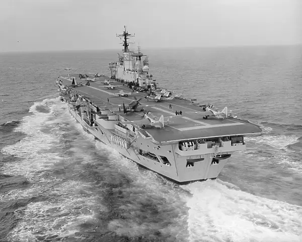 HMS Eagle with aircraft on deck