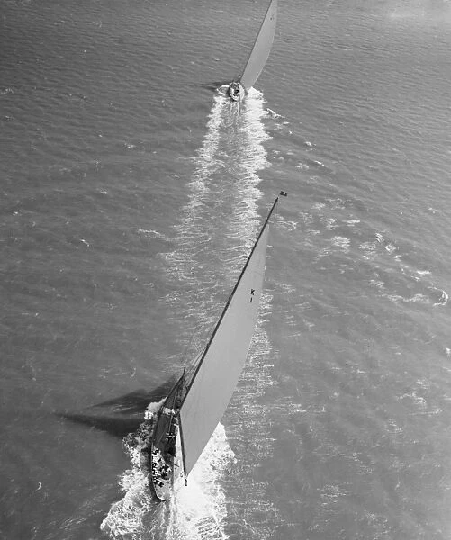 Britannia. A J Class yacht leads Britannia, Cowes 1934