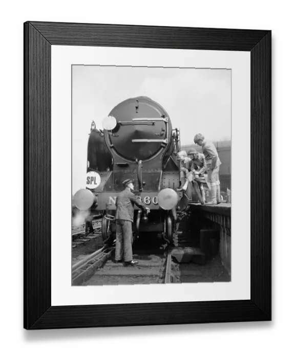 Framed Print : Three children and the engine driver Framed Print : Three children and the engine driver