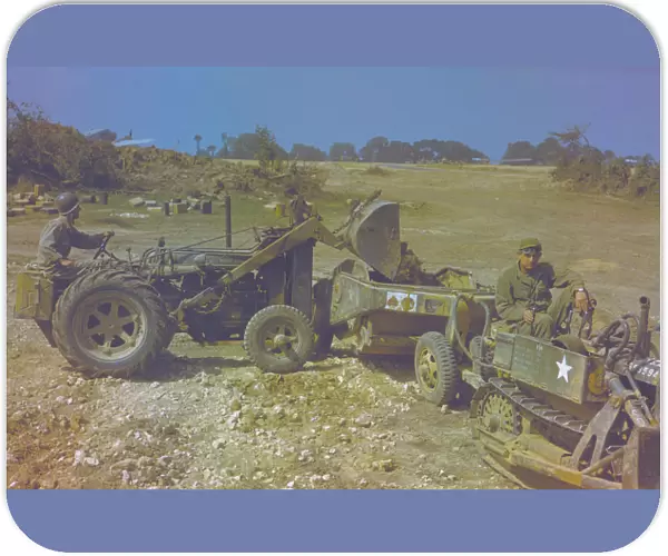 Normandy 1944. Airfield construction in Normandy by US Army engineers, July 1944