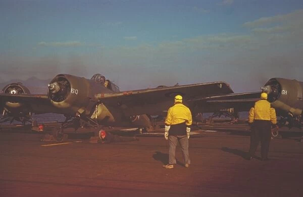 Grumman Wildcat V aircraft of 882 Squadron Fa on the deck of HMS Searcher, 1944