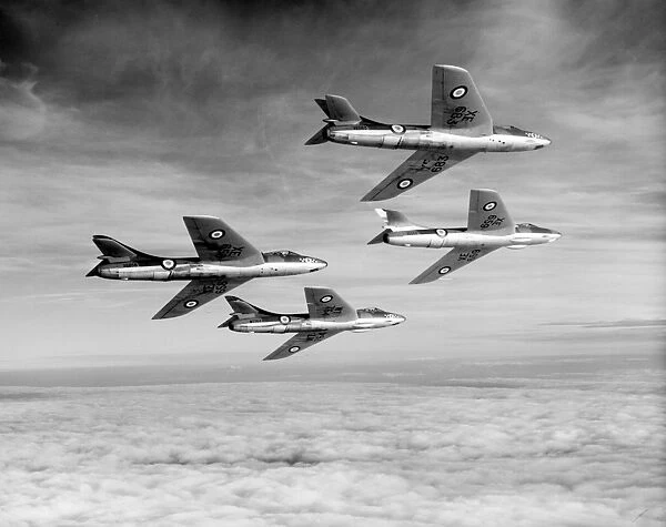 Hawker Hunter F.4 aircraft (XE683, XE659, XE658 & WT764) of 54 Squadron RAF in flight