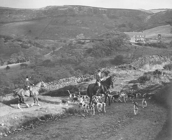 Hunting with hounds, possibly the Rockwood harriers of West Yorkshire, 1930s