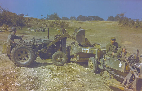 Normandy 1944. Airfield construction in Normandy by US Army engineers, July 1944