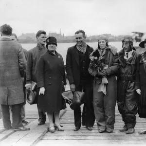 Amelia Earhart at Southampton in 1928 with Stultz and Gordon