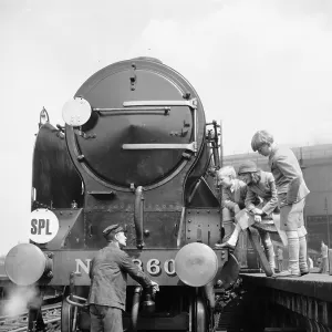 Three children and the engine driver