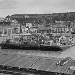 German barges in St Helier harbour, Jersey May 1945