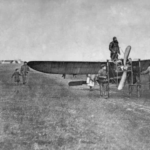 Louis Bleriot in his Bleriot XI starting his cross channel flight, 1909