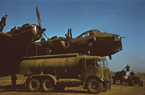 Charles Brown Colour Photographs Collection: AEC tanker refuelling a Short Stirling