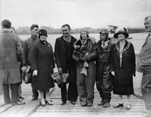 Trailblazers Collection: Amelia Earhart at Southampton in 1928 with Stultz and Gordon