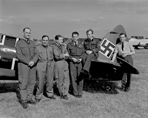 Pilots of 5 and 17 Squadron who flew Spitfires painted to represent Me109s at RAF Display, Farnborough